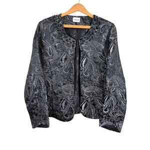 Chico's Women Floral Open Jacket Blazer Sz 12-14**READ Beaded Dark Romantic